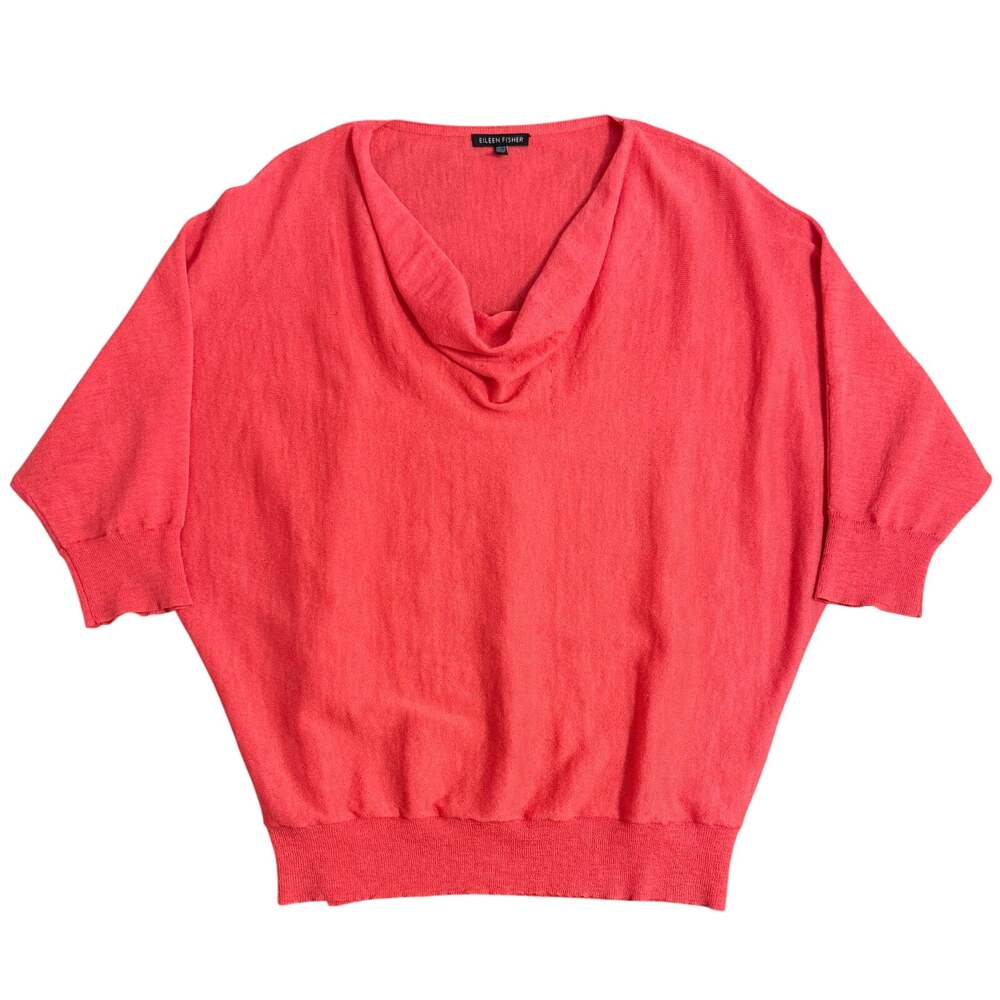Eileen Fisher Cowl Neck Sweater 100% Wool Dolman Sleeve Coral-Pink Women Medium
